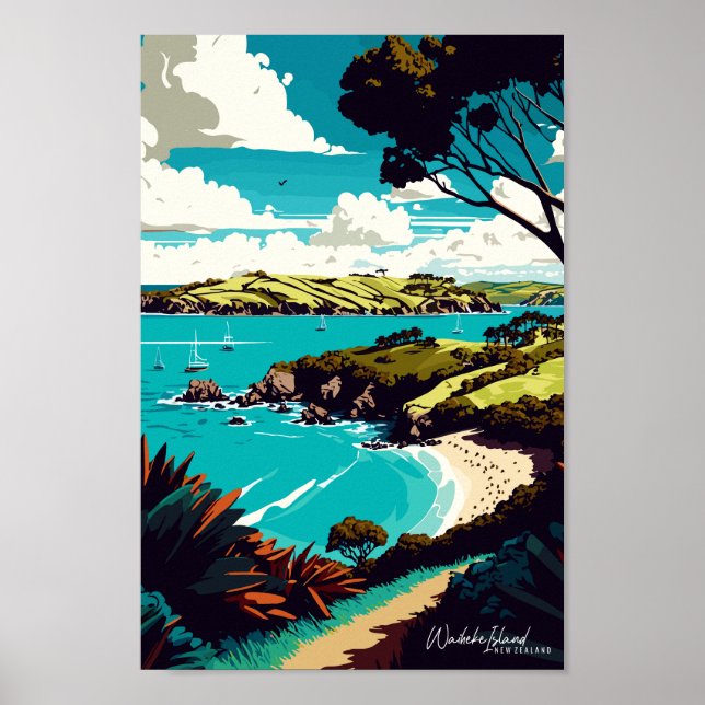 Waiheke Island New Zealand Travel Art Vintage Poster (Front)