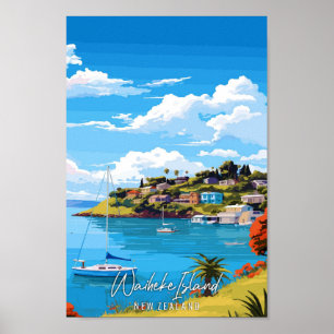 Waiheke Island New Zealand vintage travel Poster