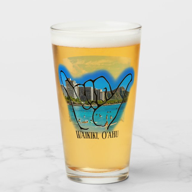 Waikiki and Diamond Head, O'ahu, Beer Glass (Front Filled)
