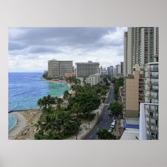 WAIKIKI BEACH and KALAKAUA AVENUE - HAWAII Poster (Front)