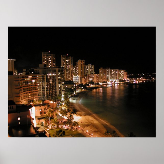 Waikiki Beach at Night Poster (Front)