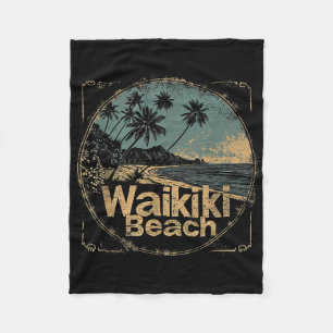 Waikiki Beach Hawaii Hi Vintage 70s 80s Palm Tree Fleece Blanket
