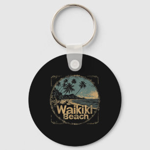 Waikiki Beach Hawaii Hi Vintage 70s 80s Palm Tree  Key Ring