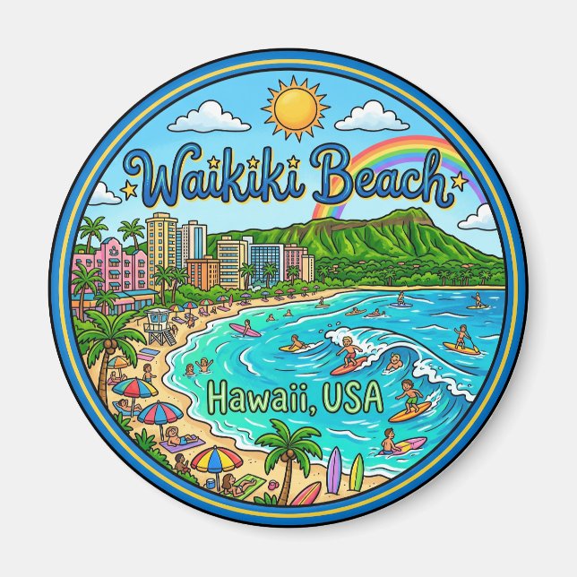 Waikiki Beach Hawaii Magnet (Front)