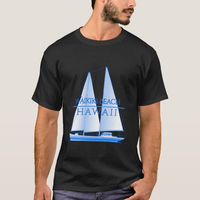 Waikiki Beach Hawaii Nautical Sailing Sailor T-Shirt (Front)