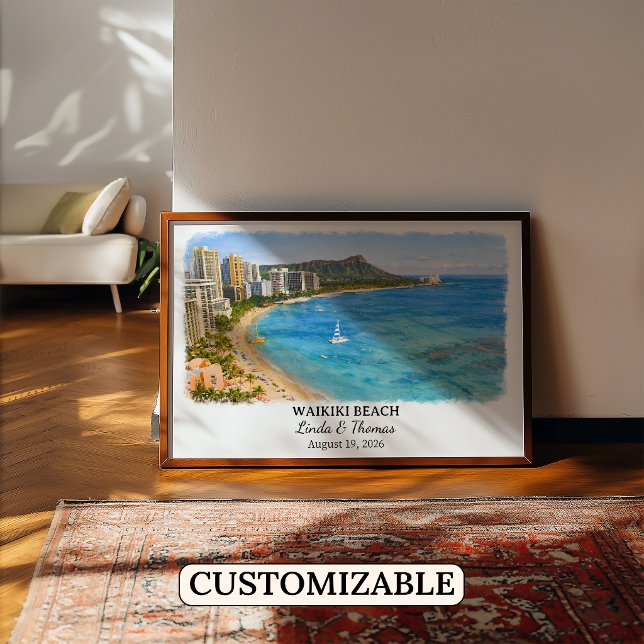Waikiki Beach Hawaii Poster, Watercolor, Honolulu Poster (Creator Uploaded)