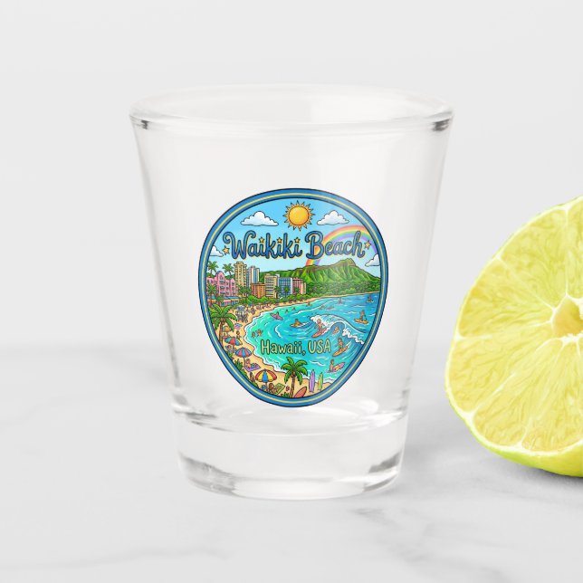 Waikiki Beach Hawaii Shot Glass (Front)