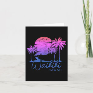 Waikiki Beach Hawaii Surf Vintage Sunset Surfer Card