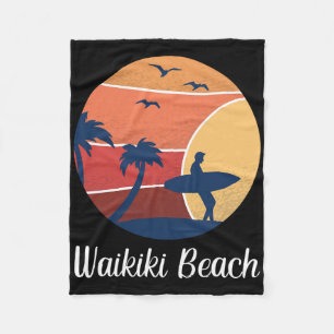 Waikiki Beach Honolulu Hawaii Surfing Surfer Vinta Fleece Blanket