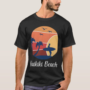Waikiki Beach Honolulu Hawaii Surfing Surfer Vinta T-Shirt