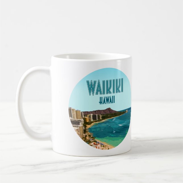Waikiki Beach Honolulu Oahu Hawaii Vintage Coffee Mug (Left)