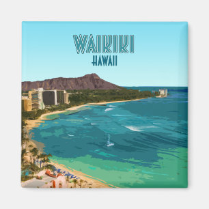 Waikiki Beach Honolulu Oahu Hawaii Vintage Magnet