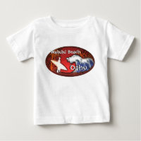Waikiki Beach Oahu Hawaii baby surfer art tee