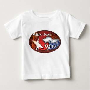Waikiki Beach Oahu Hawaii baby surfer art tee