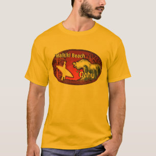 Waikiki Beach Oahu Hawaii orange sufer art guy tee
