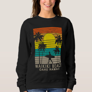 Waikiki Beach Oahu Hawaii Surfer Palm Tree Surfing Sweatshirt