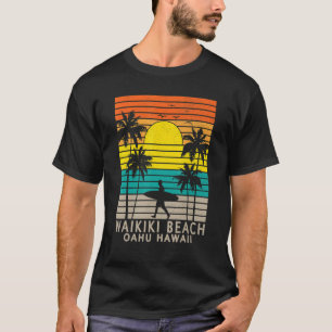 Waikiki Beach Oahu Hawaii Surfer Palm Tree Surfing T-Shirt