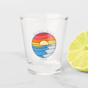 Waikiki Beach Oahu Vintage Beach Sunset Shot Glass