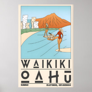 Waikīkī Beach Print Surf and Shoreline Scene