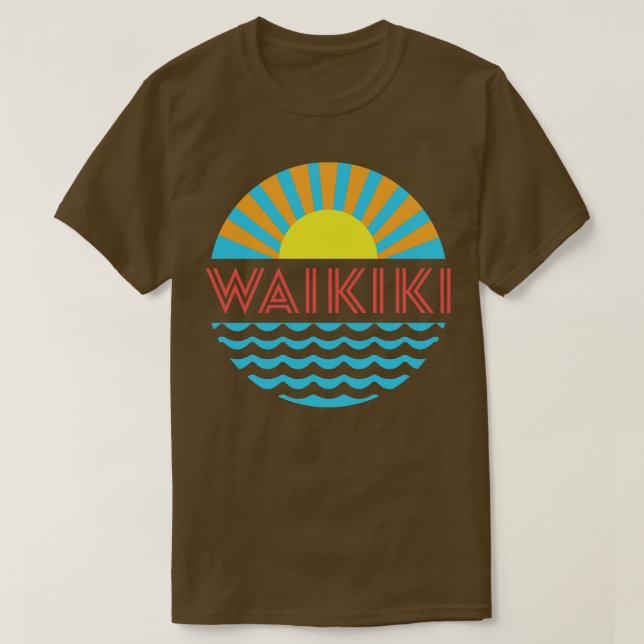 Waikiki Beach Sun And Waves T-Shirt (Design Front)