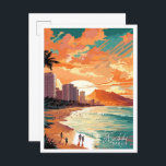 Waikiki Hawaii Art vintage travel illustration Postcard<br><div class="desc">Waikiki Hawaii Art vintage travel place illustration</div>
