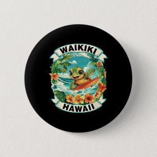 Waikiki Hawaii Cute Sea Turtle Surfing Summer Vaca 6 Cm Round Badge
