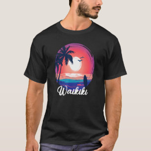 Waikiki Hawaii Hawaiian Island Palm Tree Beach Sur T-Shirt