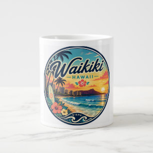 Waikīkī Hawaii Retro Travel Logo Large Coffee Mug