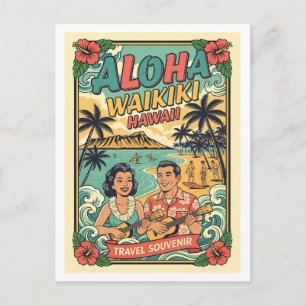 Waikiki Hawaii Retro Travel Postcard