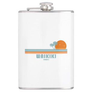 Waikiki Hawaii Sun Palm Trees Hip Flask
