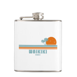 Waikiki Hawaii Sun Palm Trees Hip Flask