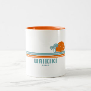 Waikiki Hawaii Sun Palm Trees Two-Tone Coffee Mug