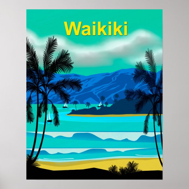 Waikiki Hawaii Travel Poster (Front)