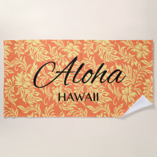 Waikiki Hibiscus Hawaiian Aloha Floral Papaya Beach Towel