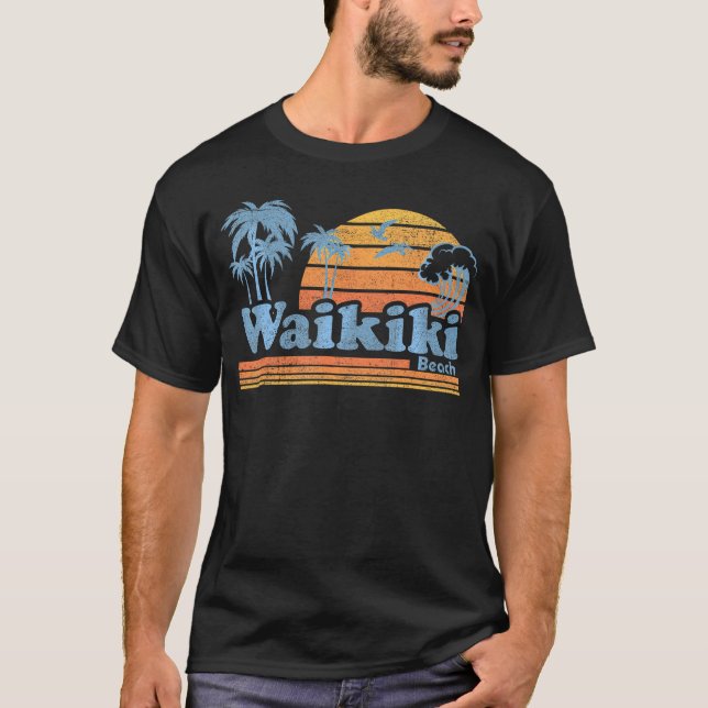 Waikiki Honolulu Hawaii Beach Surfing Hawaiian T-Shirt (Front)