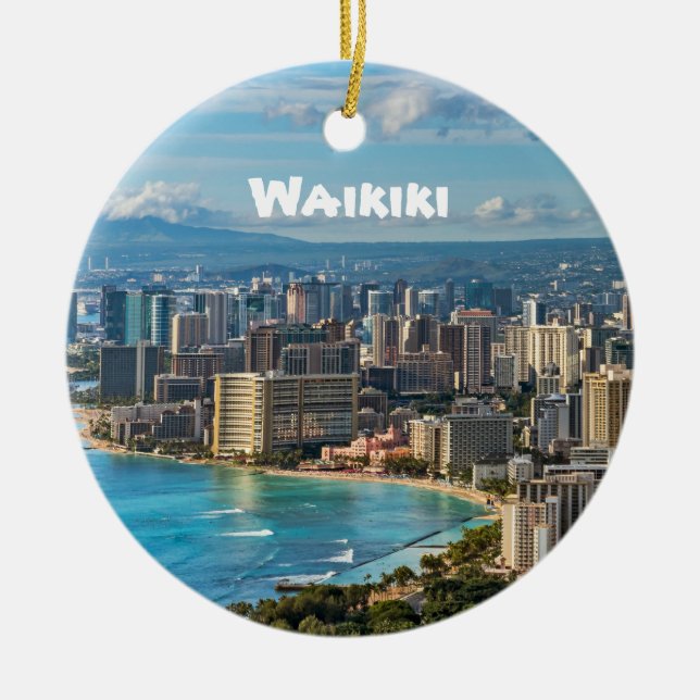 Waikiki Keepsake Ceramic Tree Decoration (Front)