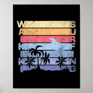 Waikiki Surfing Surfer Vintage Surf Board Beach Ma Poster