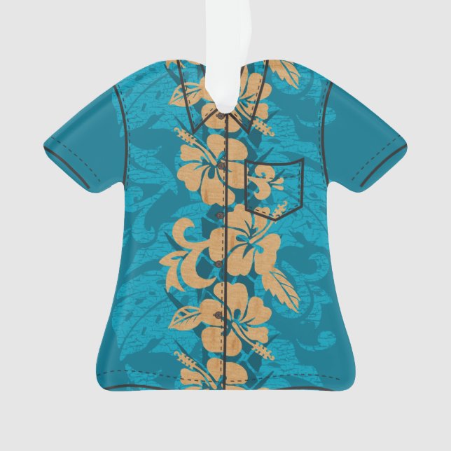 Waikoloa Faux Wood Hawaiian Hibiscus Aloha Shirt Ornament (Front)