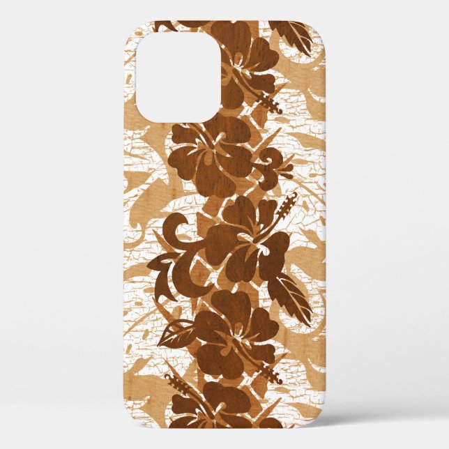 Waikoloa Faux Wood Hawaiian Hibiscus Floral Koa Case-Mate iPhone Case (Back)