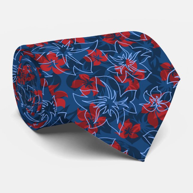 Wailea Hibiscus Hawaiian Floral Camo 2-sided Print Tie (Rolled)