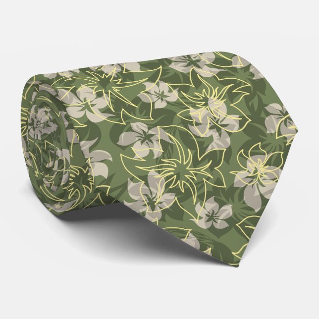 Wailea Hibiscus Hawaiian Floral Two-sided Printed Tie (Rolled)