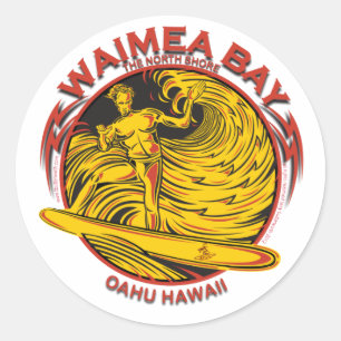 WAIMEA BAY HAWAII SURFING CLASSIC ROUND STICKER