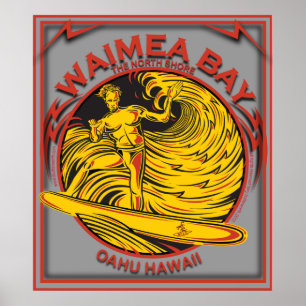 WAIMEA BAY NORTH SHORE HAWAII SURFING POSTER