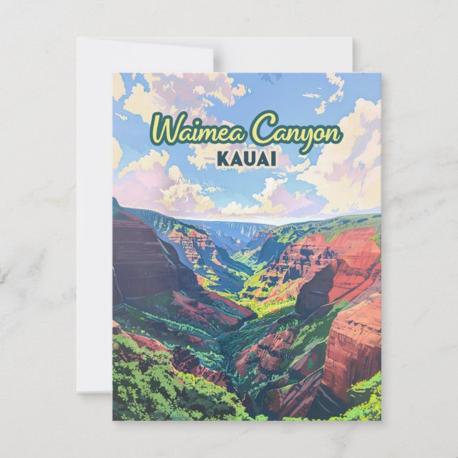 Waimea Canyon Kauai Hawaii Landscape Retro Card (Front)