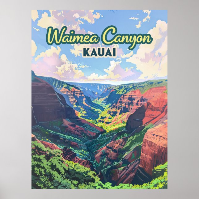 Waimea Canyon Kauai Hawaii Landscape Retro Poster (Front)