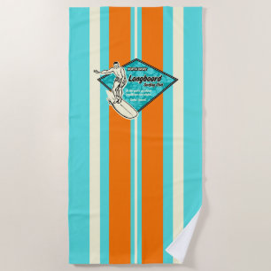 Waimea Striped Surfboard Hawaiian Surfer - Aqua Beach Towel