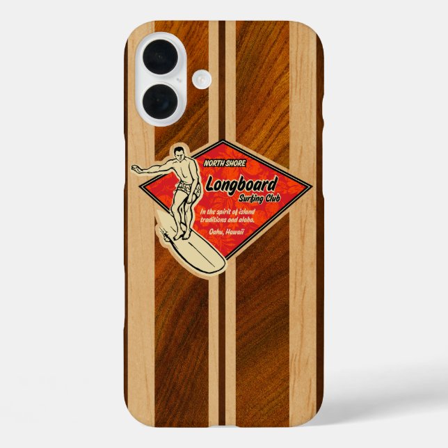 Waimea Surfboard Hawaiian Faux Koa Wood Red  Case-Mate iPhone Case (Back)