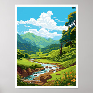 Waimea Valley Hawaii Travel Vintage Illustration Poster