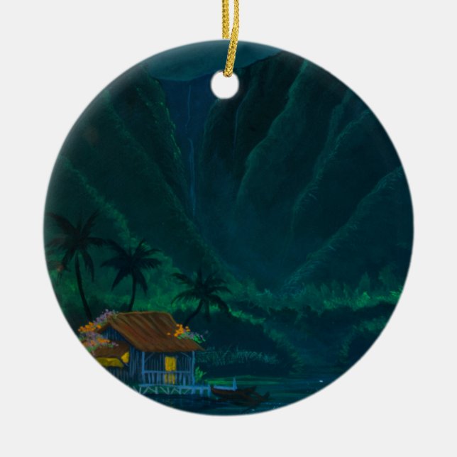Wainiha Valley Home on a Starry Night Ceramic Tree Decoration (Front)