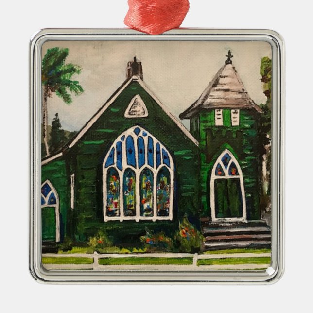 Waioli Huiia Church, Kauai Painting Metal Tree Decoration (Front)